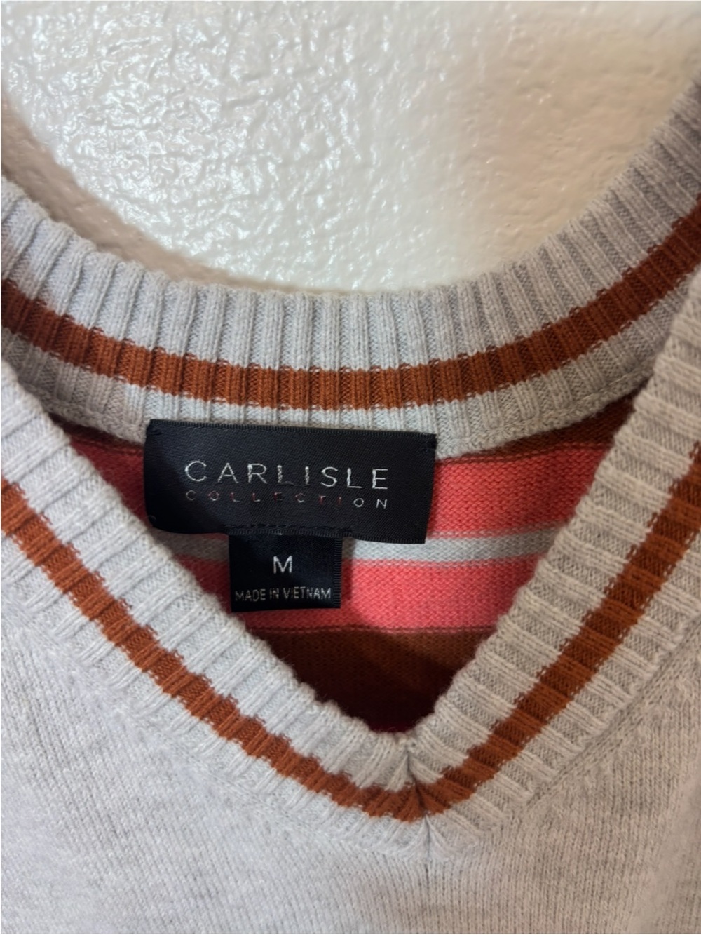 Carlisle Gray Knit cotton V-Neck Tank with Pink & Brown Trim - Picture 4 of 5